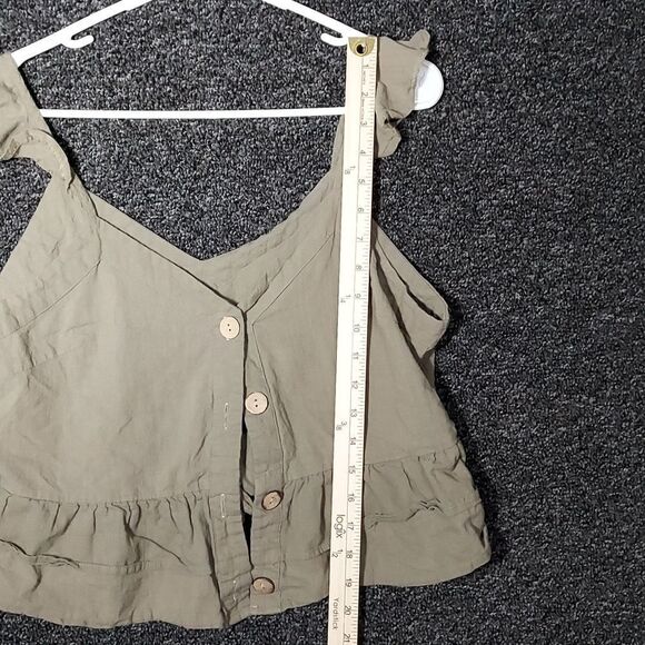 Shein Women's Army Green Crop Top Spaghetti Straps V-Neck XL Button Up - Picture 5 of 12